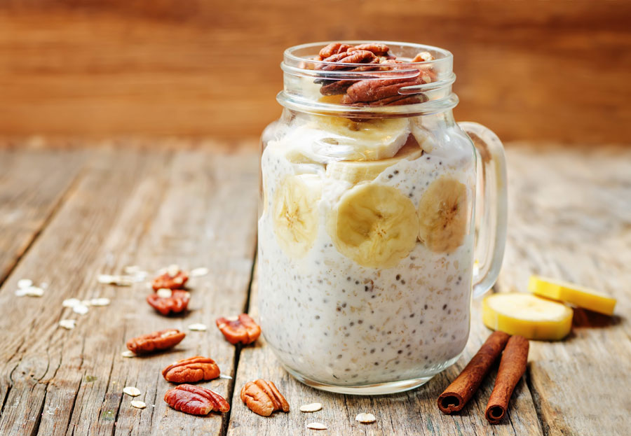 Morning oatmeal with fruit and nuts